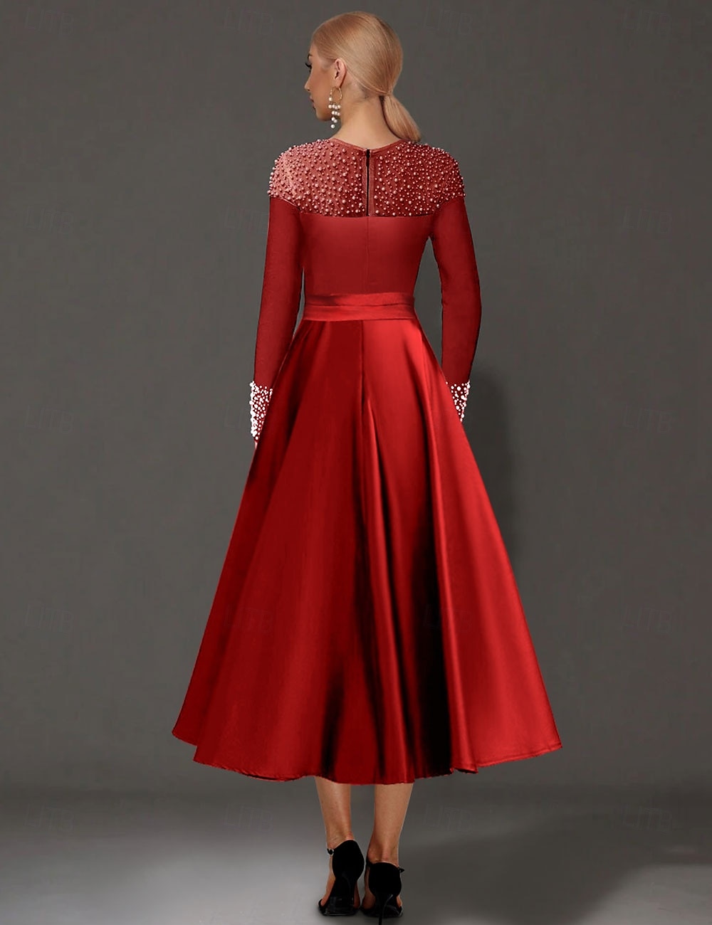 A-Line Cocktail Dresses Elegant Dress Formal Tea Length Long Sleeve Jewel Neck Satin with Pearls Dresses 2025 - $206.99 –P2