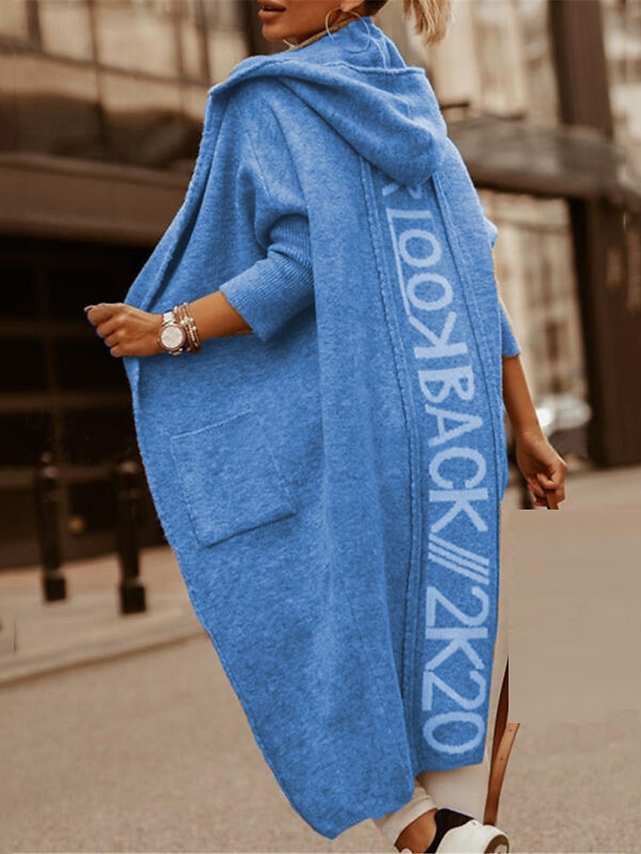 Per donna Felpa Cardigan Informale Morbido Alfabetico A coste Con cappuccio Tasche Lavorato a maglia Manica lunga Maglie lunghe Maglia Esterno Giornaliero Fine settimana Marrone chiaro Blu Autunno del 2025 a $75.99 –P1