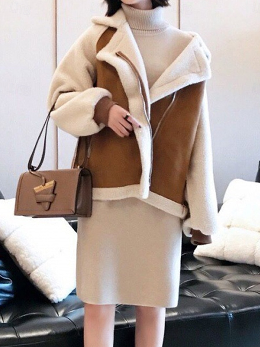 Damen Fleecejacke Teddy-Mantel warm halten Atmungsaktiv Zip Tasche Innenfutter aus Fleece Brautkleider schlicht Glatt Urlaub Strasse Freizeitskleidung Ausgehen Reisverschluss Standard Umlegekragen 2025 - $39.99 –P2