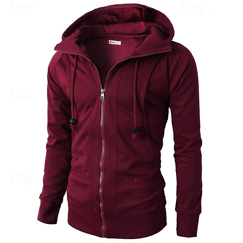 Voor heren Hoodie met rits Hoodie met volledige rits Fleece hoodie Zwart Wijn Leger Groen Marineblauw Khaki Capuchon Effen Rits omhoog Zak Sport & Outdoor Dagelijks Feestdagen Polyester Streetwear 2025 - $20.99 –P9