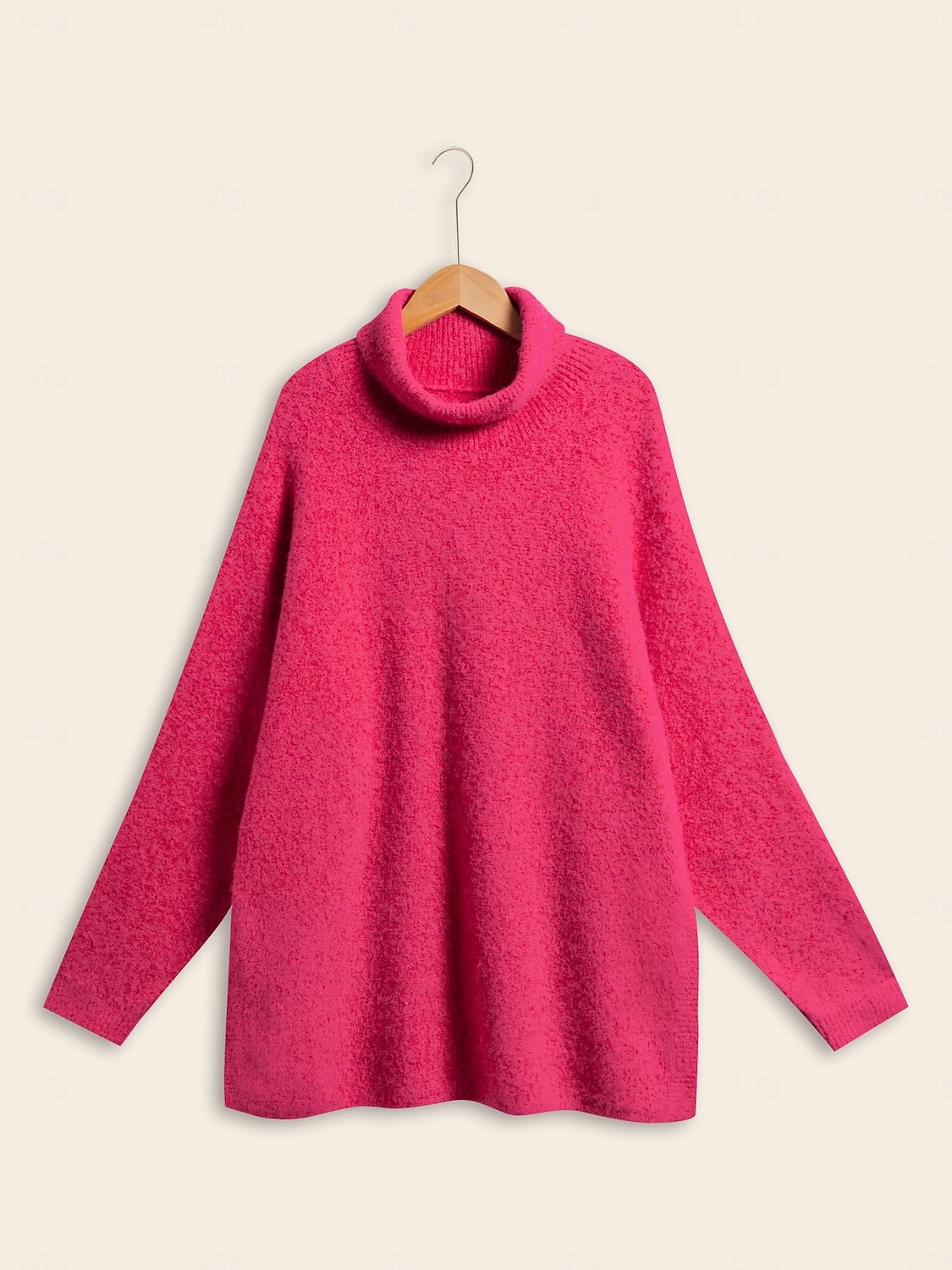 turtleneck ribbestrikket ullblanding drop shoulder flaggermusermet genser 2025 - $72.99 –P7