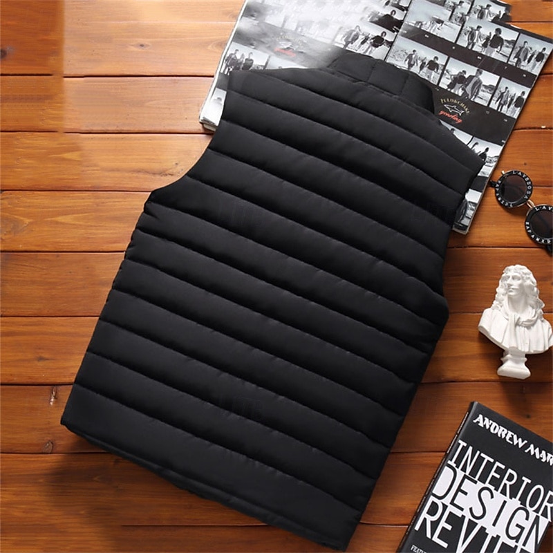 Pánské Puffer Vesta Prošívaná vesta Denní Rande Dovolená Módní Na běžné nošení Podzim zima Kapsy Polyester Zahřívací Pohodlné Pevná barva Zip Stojáček Běžný Černá Rubínově červená Armádní zelen 2025 - $6.99 –P5