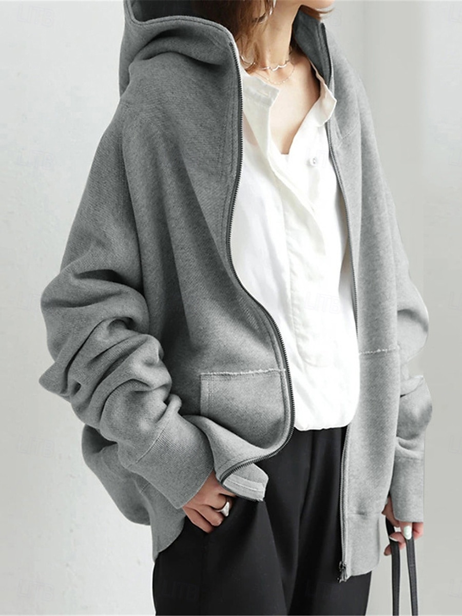 Mujer Chaqueta con capucha Exterior Calle Ropa Cotidiana Otoño Invierno Regular Abrigo Ajuste regular Mantiene abrigado Transpirable Elegante Casual Chaquetas Manga Larga Plano Con bolsillos Full Zip 2025 - $27.99 –P2