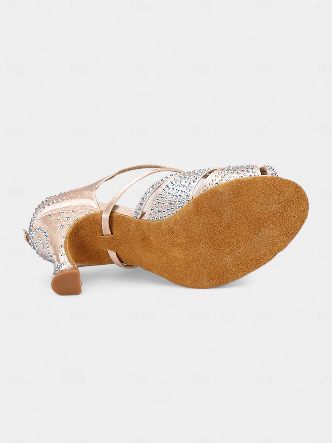 Escarpins de danse pour femmes en strass dorés avec brides croisées et semelle en daim – idéals pour les spectacles de danse de salon et de danse latine de 2025 ? $54.99 –P7