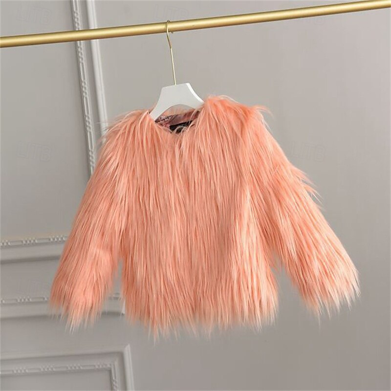 Kids Girls' Faux Fur Coat Solid Color Cute School Coat Outerwear 4 years+ Fall White Champagne Wine 2025 - $36.99 –P7