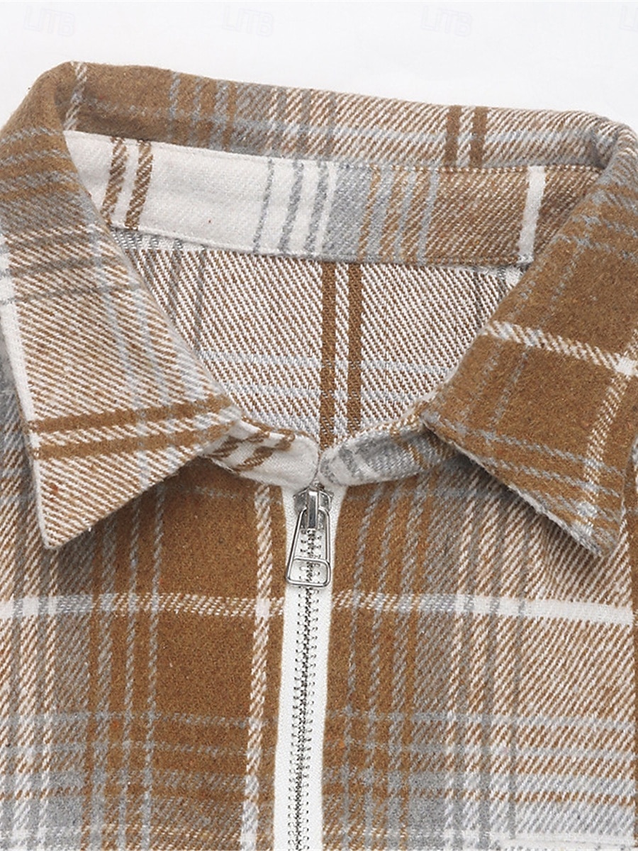 Damen Hemd Bluse Plaid Basic Brautkleider schlicht Langarm Hemdkragen Normale Oberteile Täglich Zip Bedruckt Khaki Herbst Winter 2025 - $32.99 –P9