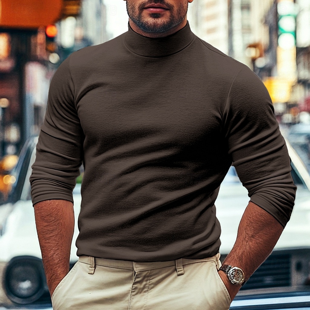 Men's Dralon Mock Turtleneck T shirt Tee Turtleneck shirt Tee Top Long Sleeve Shirt Plain Turtleneck Street Vacation Long Sleeve Soft Clothing Apparel Fashion Designer Basic 2025 - $17.99 –P5