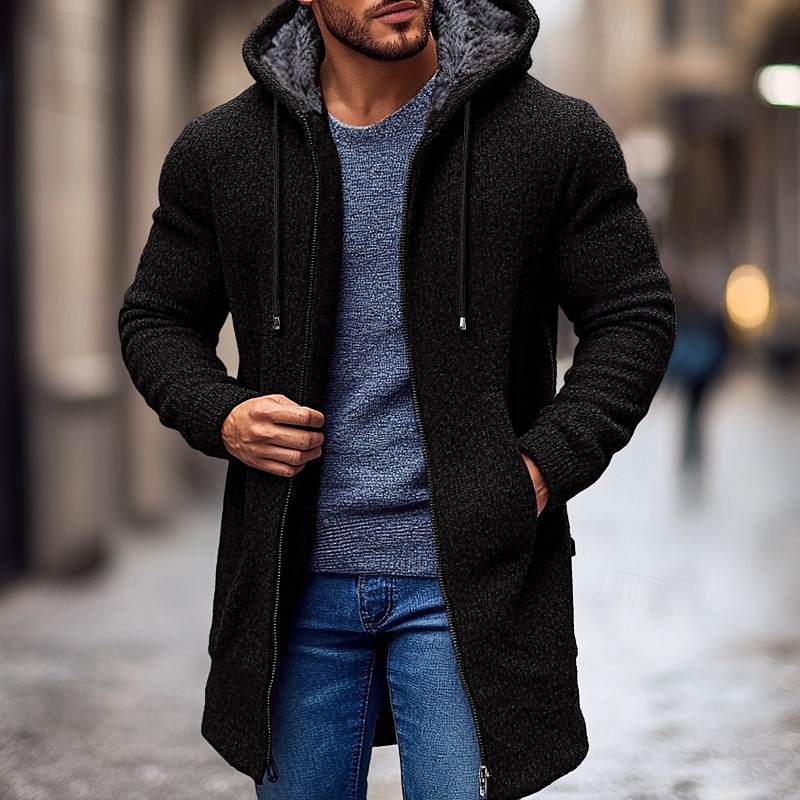 Herren Weihnachtspullover Strickjacke Grobstricken Stricken Standard Zip Tasche Feste Farbe Kapuzenpullover Strickware Elegant Heim Arbeit Bekleidung Bischof Frühling Herbst Schwarz Rote M L XL 2025 - $37.99 –P5