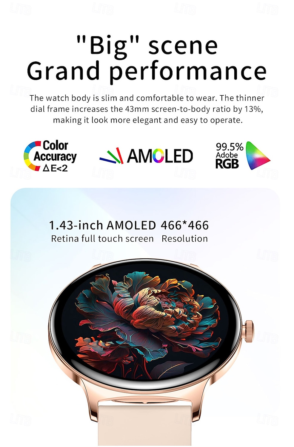 2025年 imosi 1.43インチ AMOLED スマートウォッチ フィットネス ランニングウォッチ Bluetooth 歩数計 通話リマインダー アクティビティトラッカー Android iOS 対応 女性 男性 長時間待機 ハンズフリー通話 防水 IP67  コレクション – $55.99 –P5