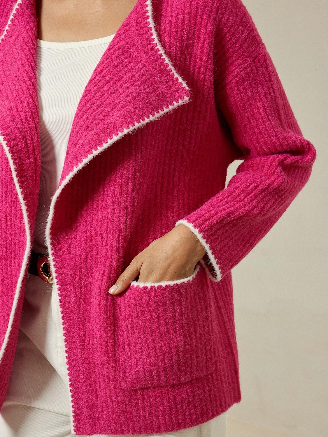 Dam Kofta Nedvikt Ribbad Sticka Ullblandning Färgblock Drop Shoulder Höst vinter Ledigt / vardag Ledigt vardag Långärmad Kontrastfärg Rosenröd S M L 2025 - $9.99 –P3