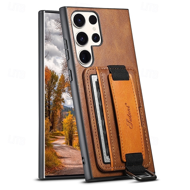 telefon Carcasă Pro S24 S24 Ultra Plus S23 Ultra Plus S23 S22 S22 Plus Ultra S25 Ultra Zadní kryt se stojánkem s poutkem na zápěstí Slot pro kartu Retro TPU PC PU kůže 2025 - $19.99 –P1
