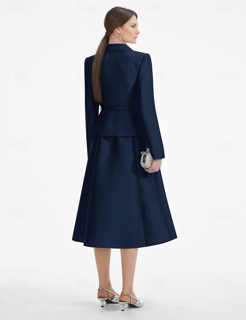 Blazer Kleid Zweiteilig A-Linie Champagner Kleid Smoking Kleid Elegant V-Ausschnitt Tee-Länge Satin Lange Ärmel mit Uni-Farbe Derby Kleider 2025 2025 - $159.99 –P2