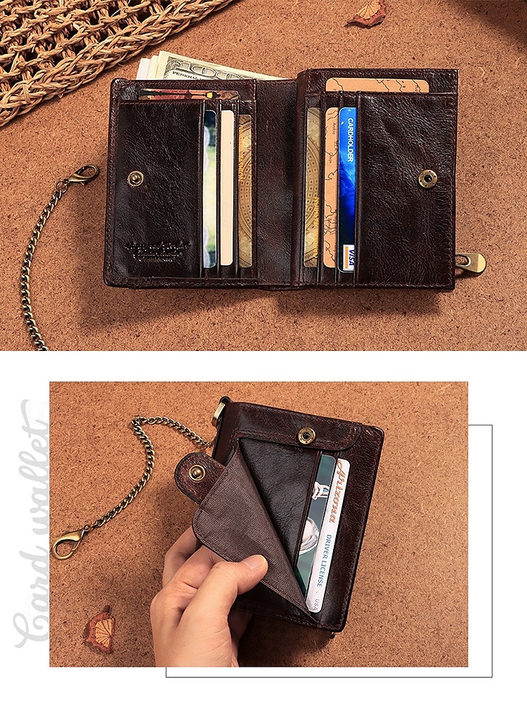 Men's Premium Cowhide RFID Blocking Wallet - Vintage Bifold Leather Wallet with Coin Zipper, Card Slots for Everyday Use 2025 - $26.99 –P3