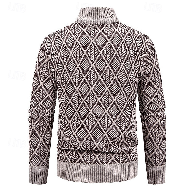 Herren Strickjacke Zip Pullover Reißverschluss Grobstricken Stricken Standard Zip Tasche Geometrisch Stehkragen Strickware Elegant Heim Arbeit Bekleidung Bischof Frühling Herbst Schwarz Marineblau M 2025 - $34.99 –P2