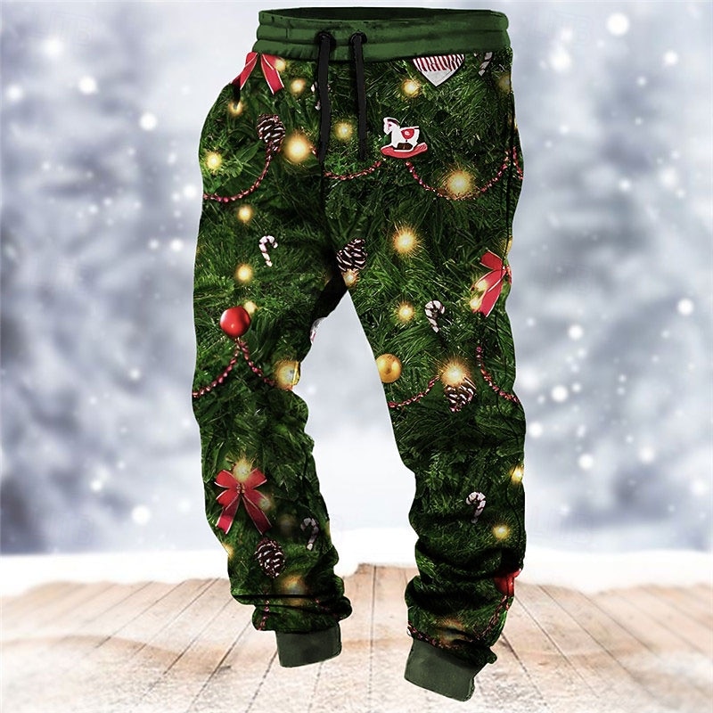 Pantalon imprimé scène de Noël pour homme, jogging décontracté imprimé 3D, pour l'extérieur, la rue, décontracté, quotidien, en polyester, vert, bleu, vert foncé, taille moyenne, élastique, S, M, L de 2025 ? $30.99 –P2