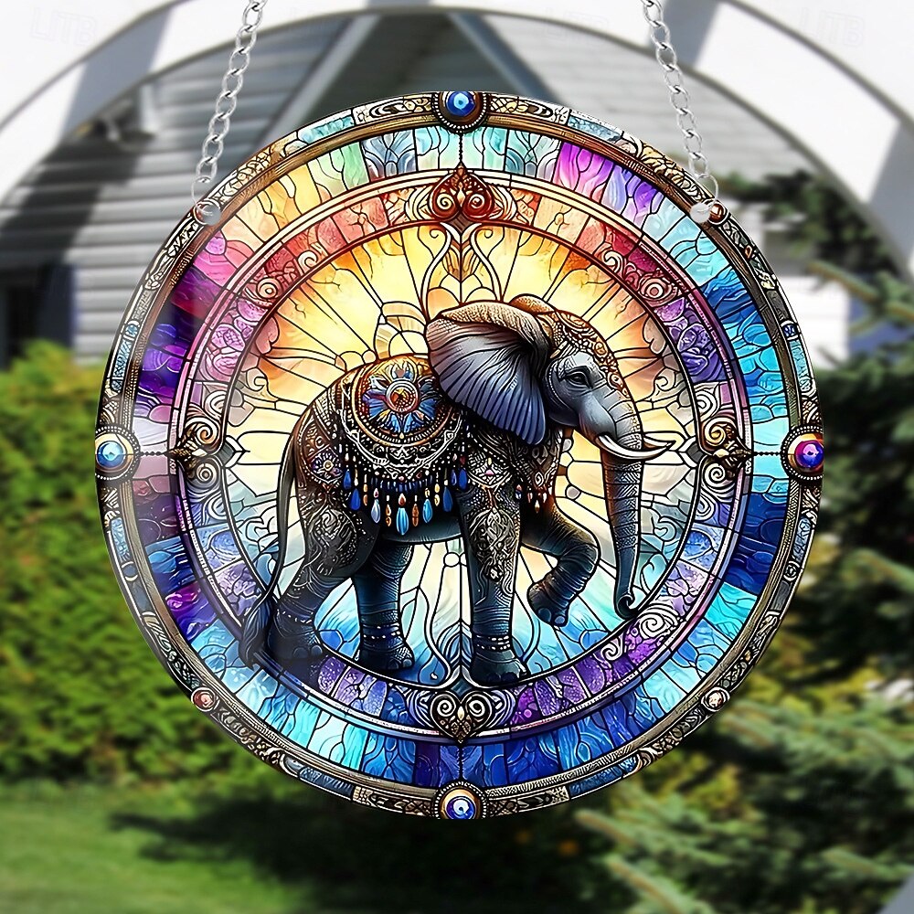 cartello da parete rotondo in alluminio art nouveau elefante 8x8" - uv &resistente ai graffi, facile da appendere, decorazione per il soggiorno del 2025 a $5.49 -P3