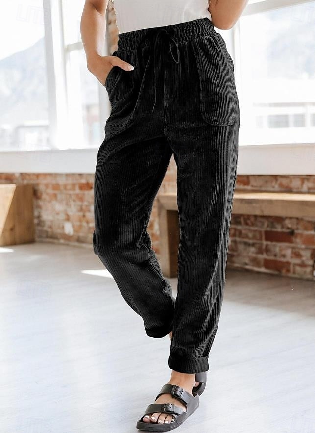 Women's Sweatpants Chinos Fashion Streetwear Full Length Medium Waist Plain Pocket Comfy Soft Comfortable Micro-elastic Outdoor Street Dark Brown Black Deep Blue Khaki Spring & Fall Loose Fit 2025 - $24.99 –P1