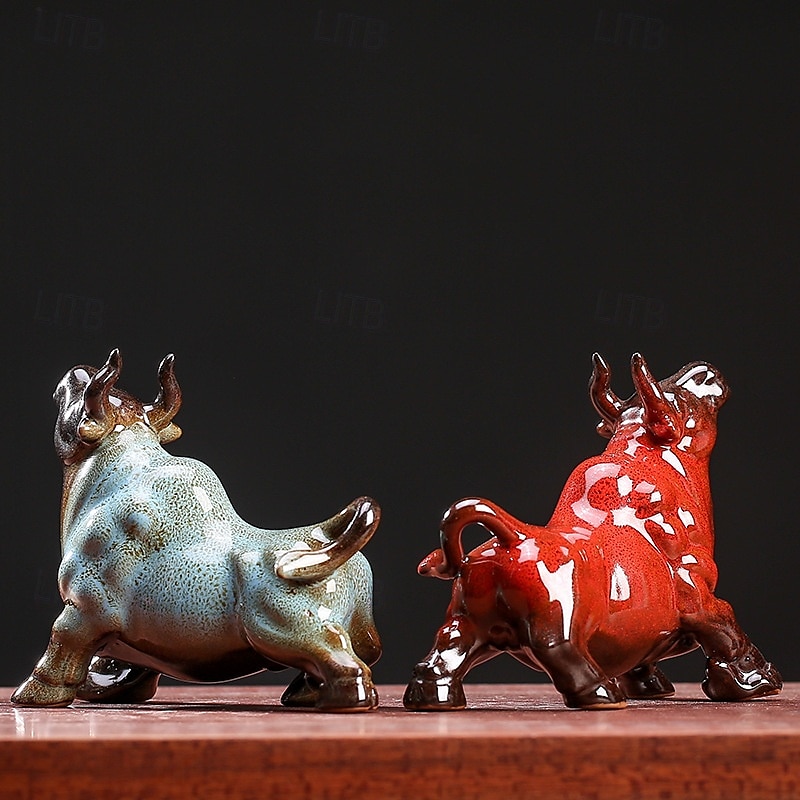 chinesische Feng Shui Keramik-Stierfigur - Wohlstand anziehende Büffelstatue, Schreibtisch-Dekor, Tierkreis-Tier-Handarbeit, nicht elektrisches Sammlerstück 2025 - $13.99 –P1