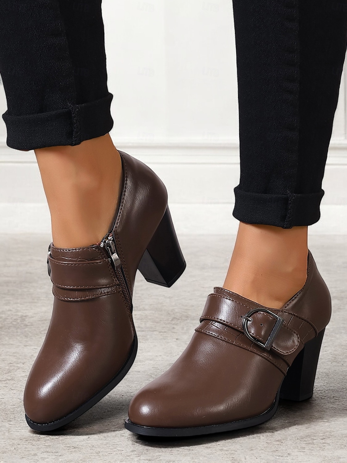 Women's Faux Leather Buckle Strap Heeled Shoes – Stylish Block Heels for Casual and Office Wear 2025 - $46.99 –P1