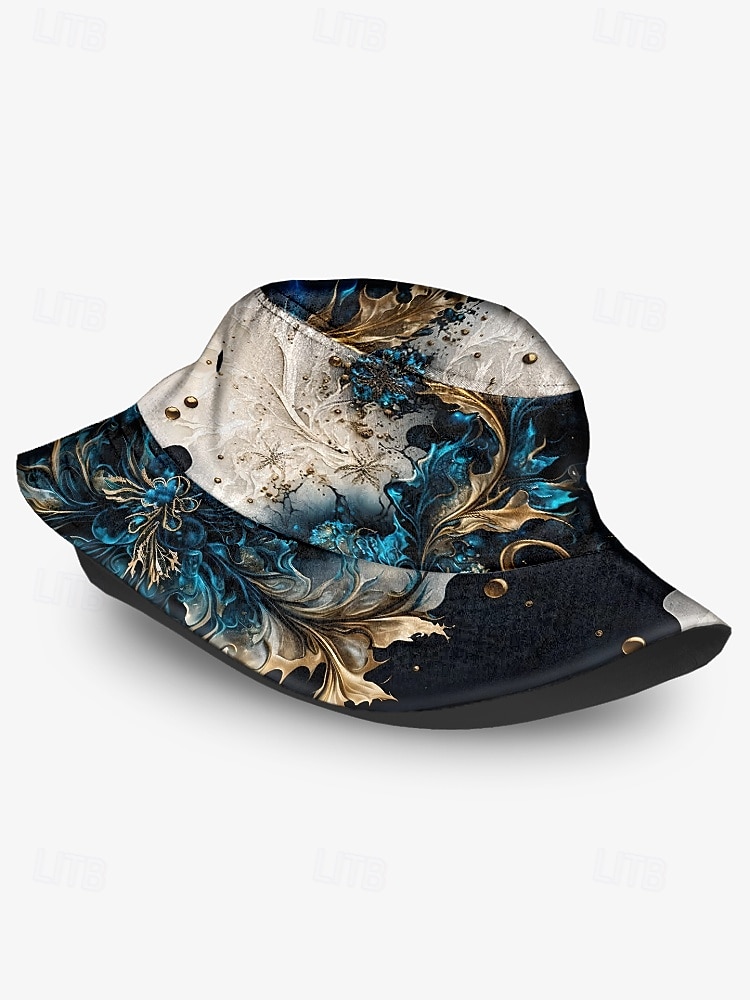 cappello da pescatore con stampa artistica da uomo con motivo floreale astratto blu e oro – cappello da sole da esterno elegante e unico per tutte le stagioni del 2025 a $19.99 –P4