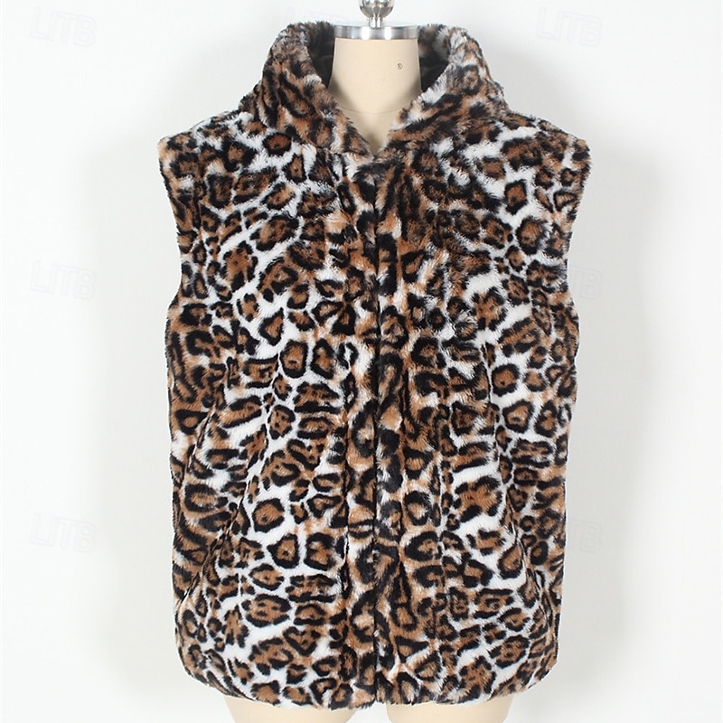 Men's Vest Faux Fur Gilet Daily Date Vacation Fashion Casual Fall & Winter Keep Warm Polyester Comfortable Leopard Print Cardigan Stand Collar Regular Fit White Yellow Brown Vest 2026 - $41.99 –P6