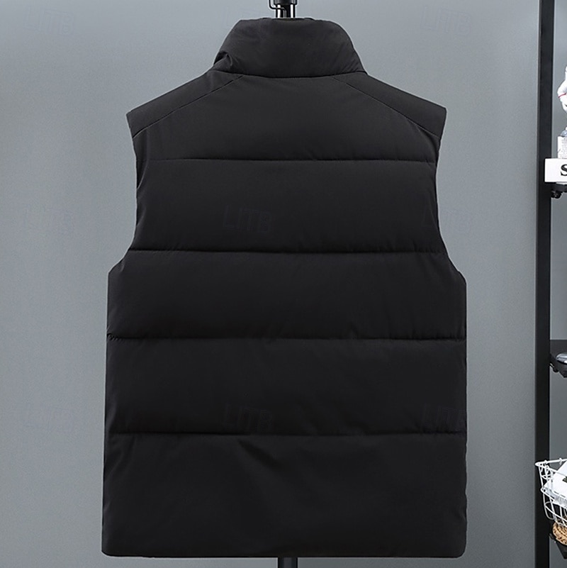 Herr Pufferväst Dagligen Ledigt Vår & Höst Ficka Polyester Bekväm Ensfärgat Pullover Normal Svart Grå Väst 2025 - $38.99 –P3