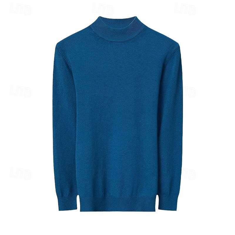 Men's Pullover Sweater Jumper Knit Sweater Ribbed Knit Knitted Plain Mock Neck Basic Keep Warm Daily Wear Vacation Clothing Apparel Fall & Winter Black White S M L 2025 - $28.99 –P9