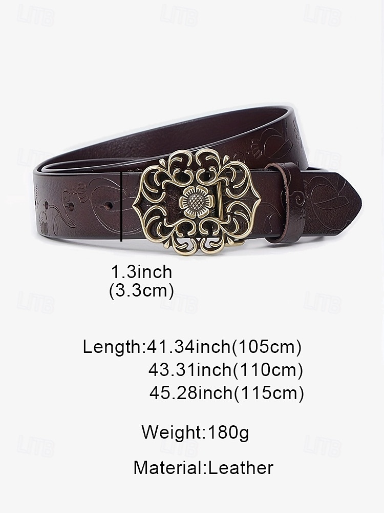 rode leren damesriem met vintage bloemengesp – accessoire in westerse boho-stijl 2025 - $19.99 –P6