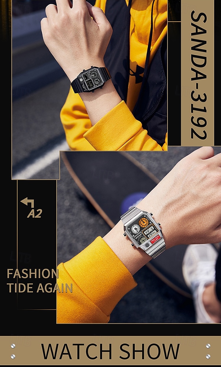SANDA Men Digital Watch Sports Fashion Casual Business Minute Repeater Stopwatch Alarm Clock Waterproof Steel Watch 2026 - $48.99 –P13