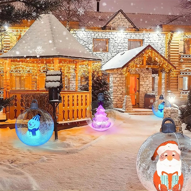 60 cm transparenter aufblasbarer RGB-Weihnachtsballon mit Licht, riesige große Weihnachtsdekoration für draußen, aufblasbarer Weihnachtsball aus PVC für Weihnachtsdekoration im Garten, Hof und auf der Terrasse 2025 - $29.99 -P12