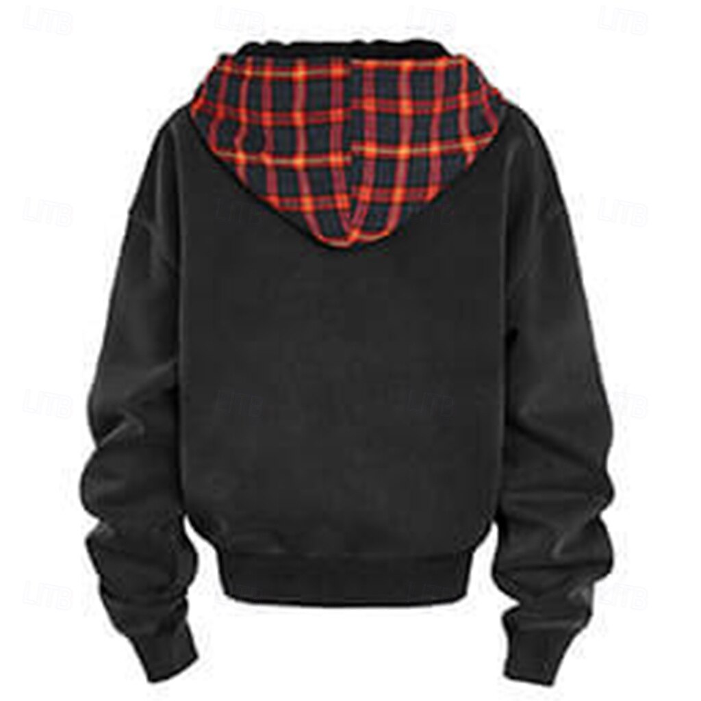 Per uomo Giacca con cappuccio Felpa con cappuccio e zip Felpa con cappuccio invecchiata Blu marino Grigio scuro Con cappuccio A quadri Collage Color Block Ufficio Sportivo Informale Streetwear del 2025 a $28.99 –P3
