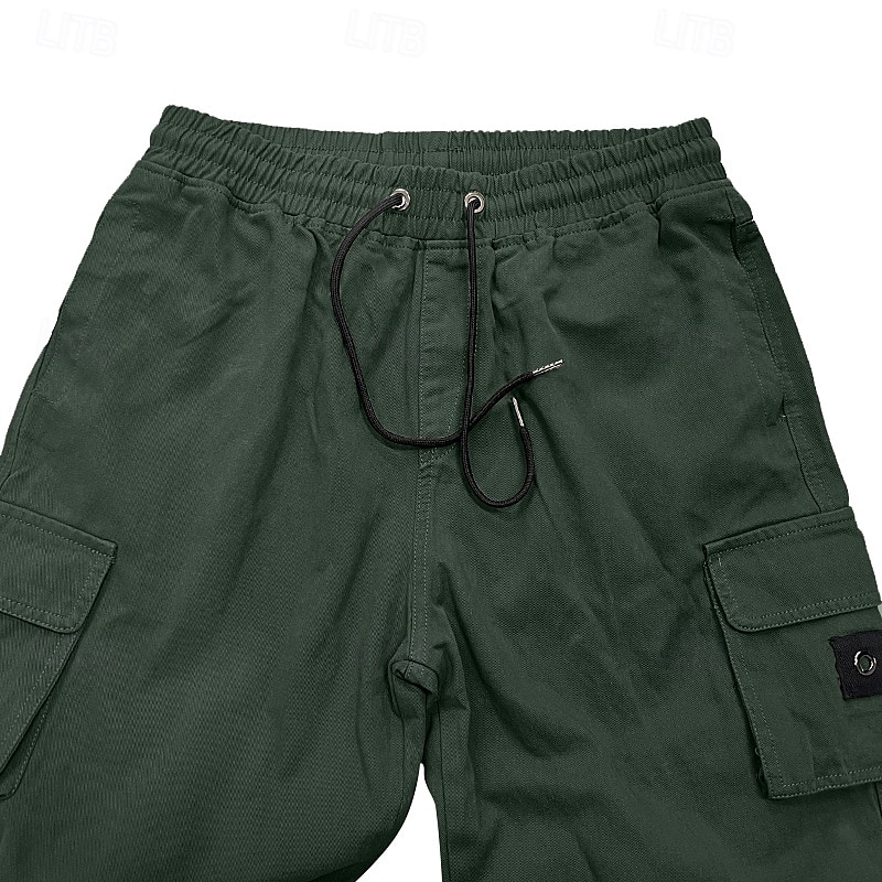Men's Cargo Pants Trousers Casual Pants Drawstring Elastic Waist Straight Leg Plain Comfort Soft Full Length Outdoor Casual Daily Fashion Streetwear Black Green 2025 - $28.99 –P5