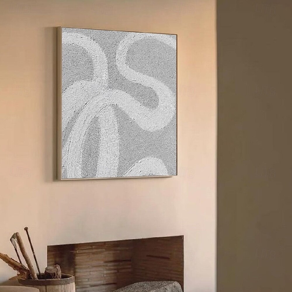handgemaltes weiß-graues Strukturgemälde übergroßes 3D-handgefertigtes abstraktes geometrisches Wandkunstgemälde großes minimalistisches grau-weißes Strukturgemälde für 2025 - $133.99 –P2