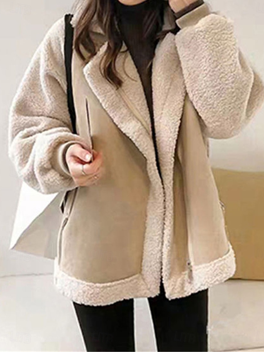 Damen Fleecejacke Teddy-Mantel warm halten Atmungsaktiv Zip Tasche Innenfutter aus Fleece Brautkleider schlicht Glatt Urlaub Strasse Freizeitskleidung Ausgehen Reisverschluss Standard Umlegekragen 2025 - $39.99 –P5