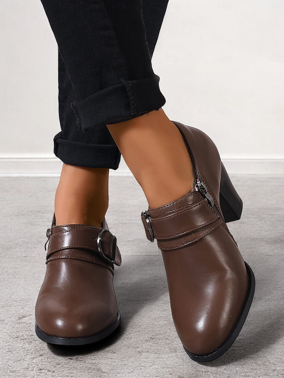 Women's Faux Leather Buckle Strap Heeled Shoes – Stylish Block Heels for Casual and Office Wear 2025 - $46.99 –P2