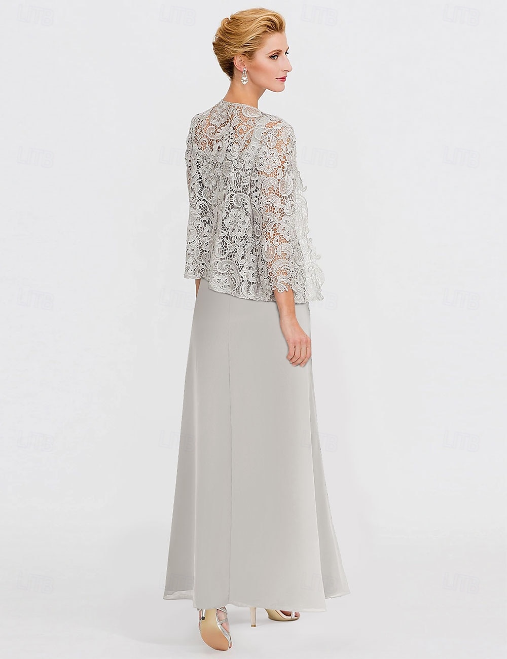 A-Linien-Kleid, Strandhochzeitsanzug, Kleid für die Mutter der Braut, eleganter gerader Ausschnitt, knöchellang, Chiffonspitze, 3/4-Ärmel mit Spitze, seitlich drapiert, einfarbig, 2025 2025 - $168.99 –P2