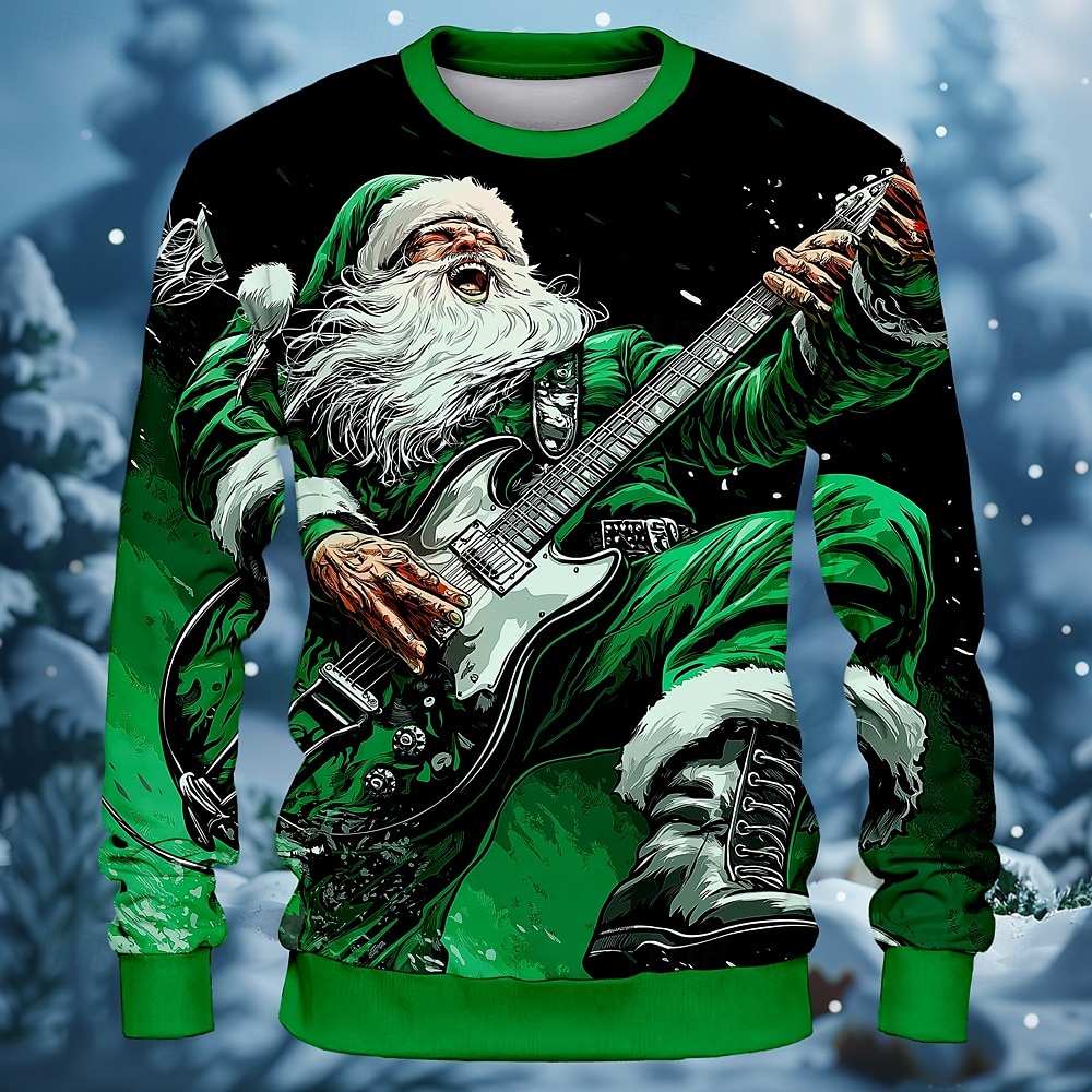 عيد الميلاد المجيد رجالي بابا نويل آلة موسيقية بلوزات كنزة كنزة كم طويل سويت شيرت رقبة عالية مدورة كوول روك طباعة ثلاثية الأبعاد ملابس الشارع مهرجان كرونيك الشتاء ربيع & الصيف 2026 - $31.99 –P5