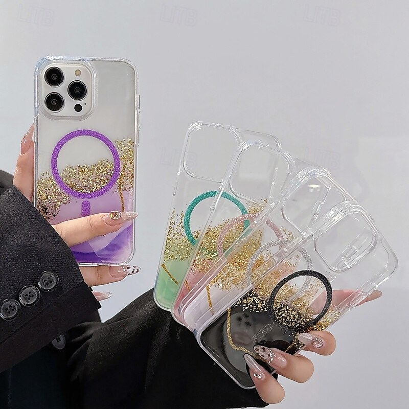 Phone Case For iPhone 16 Pro Max Plus iPhone 16 iPhone 16 Pro iPhone 15 Pro Max Plus iPhone 15 iPhone 14 Pro Max iPhone 13 12 11 Pro Max Back Cover Magnetic Support Wireless Charging Bling Glitter 2025 - $16.99 –P8