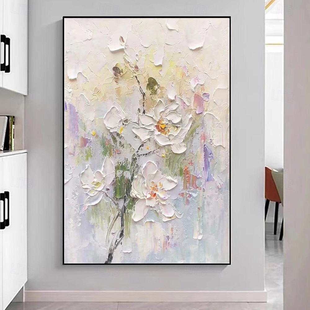 Ölgemälde handgemaltes 3D-Blumengemälde, handgefertigtes Palettenmesser, Blumen, Ölgemälde, Wandkunst, großes 3D-weißes Strukturgemälde, moderne dekorative Gemälde, Impressionismus, abstraktes weißes 2025 - $125.99 –P4