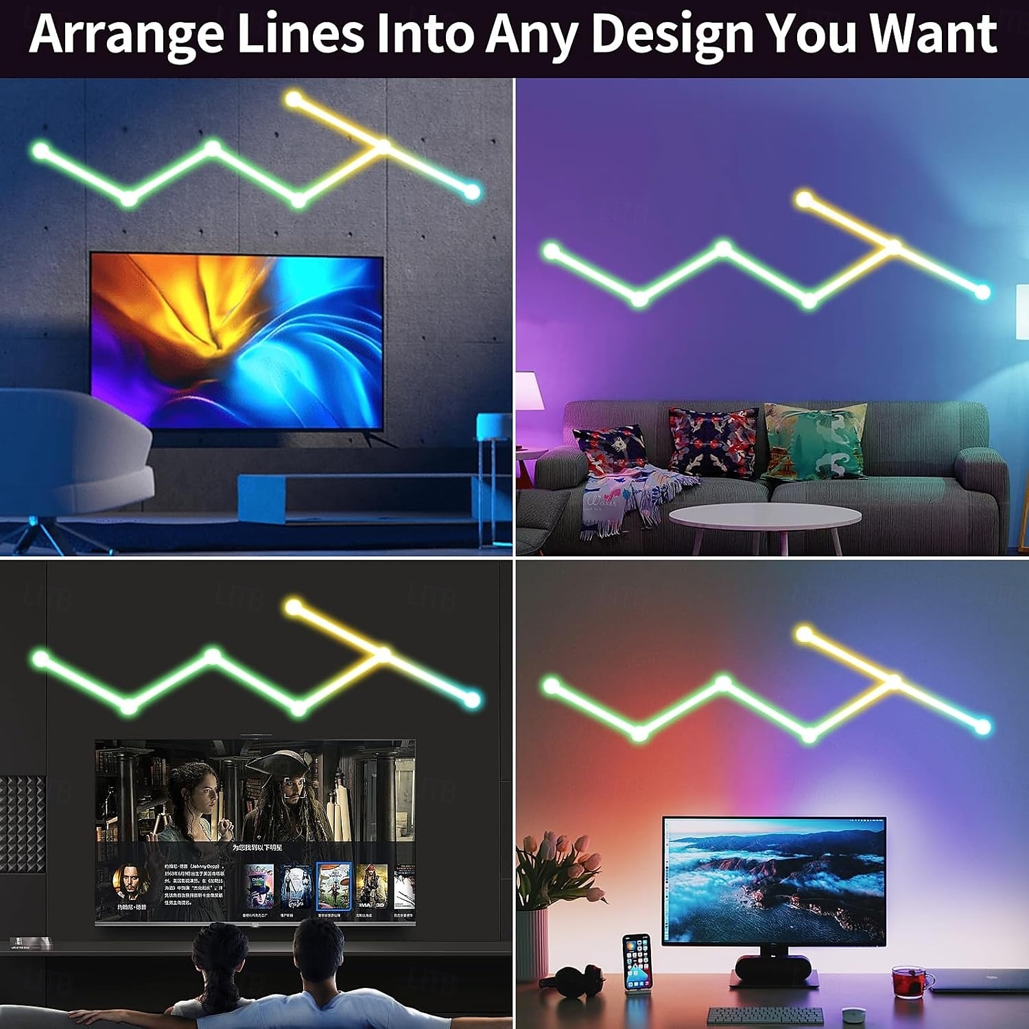 RGB светодиодные умные светильники игровые линии света Bluetooth приложение музыкальная синхронизация домашнего стенового креативного освещения световые панели с 24-кнопочным RF пультом управления 2025 - $95.99 –P12