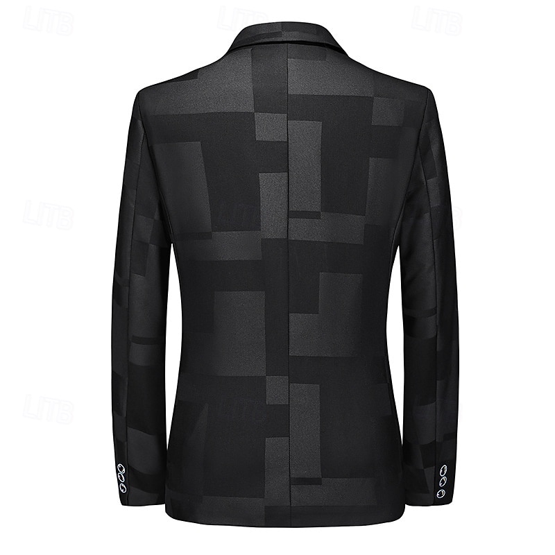 Men's Blazer Business Cocktail Party Wedding Party Fashion Casual Spring &  Fall Polyester Jacquard Pocket Buttons Comfortable Single Breasted Blazer Black Burgundy Dark Navy 2026 - $60.99 –P2