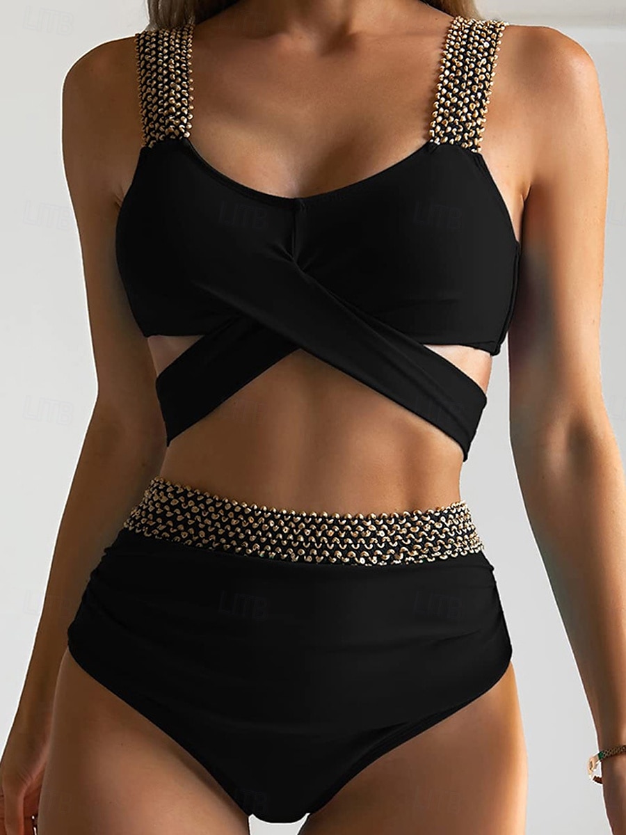 Női Fürdőruha Bikini 2 darab Bugyik Fürdőruha Nyitott hátú Kollázs Vékony Szabadság Strandruházat Tömör szín V-alakú Ujjatlan Fürdőruhák 2025 - $29.99 –P1