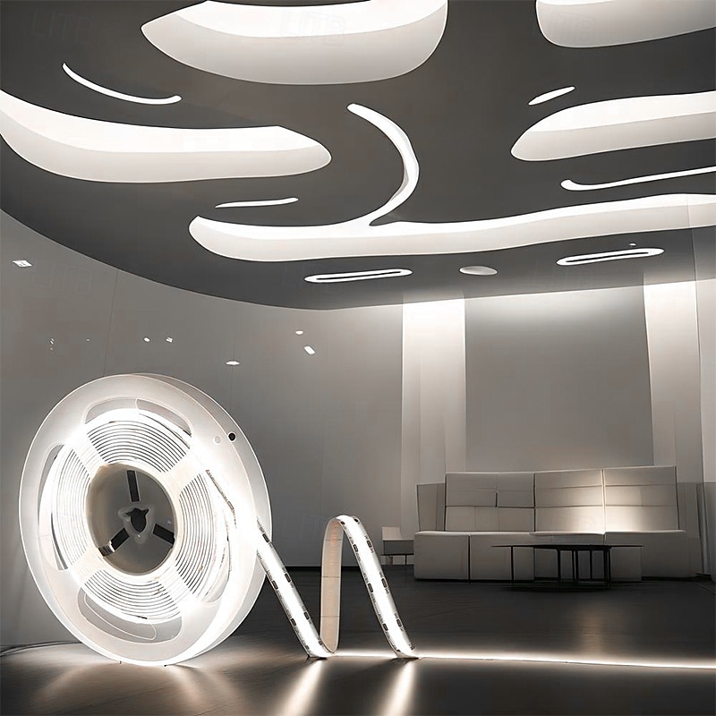 taśma świetlna cob led 5m dc 12v 320 diod led, 8mm wysoka gęstość liniowe oświetlenie elastyczna taśma świetlna ra90 do ciepłej/naturalnej białej dekoracji domu 2025 - $22.99 –P5