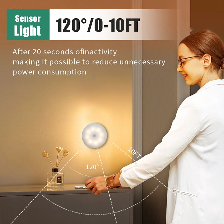 8LED Motion Sensor Light USB Night Light, Rechargeable LED Cabinet Light for Kitchen Bedroom Stair Cabinet Hallway Closet Night Light 2025 - $8.99 –P2