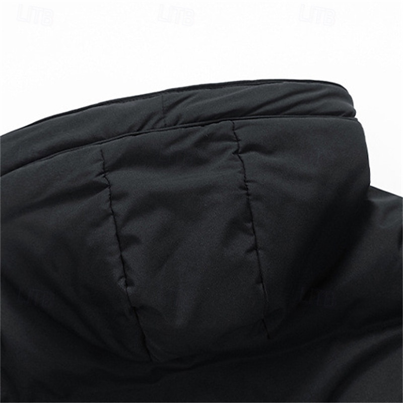 Men's Winter Jacket Puffer Jacket Hoodie Jacket Parka Pocket Polyster Fleece lined Daily Wear Date Vacation Long Fashion Casual Comfortable Thermal Warm Fall & Winter Solid / Plain Color Black Army 2025 - $52.99 –P9