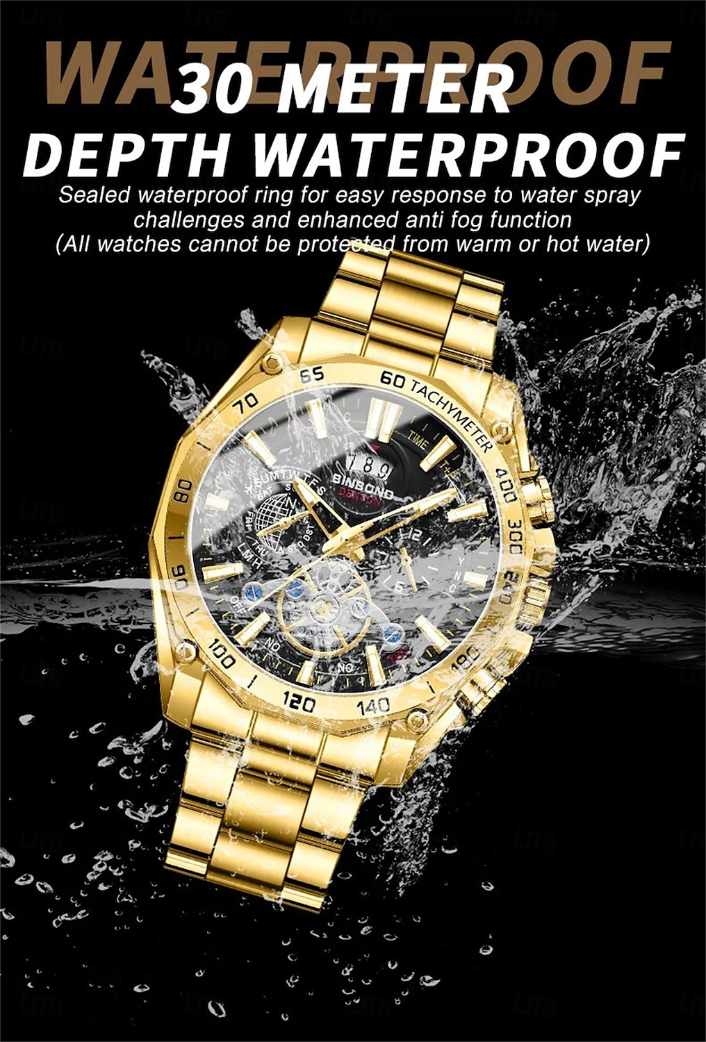 BINBOND Luxury Gold Watch Men Round Japan Quartz stainless steel Waterproof Sports Automatic Date Wrist Quartz Watch B4750 2025 - $25.99 –P11