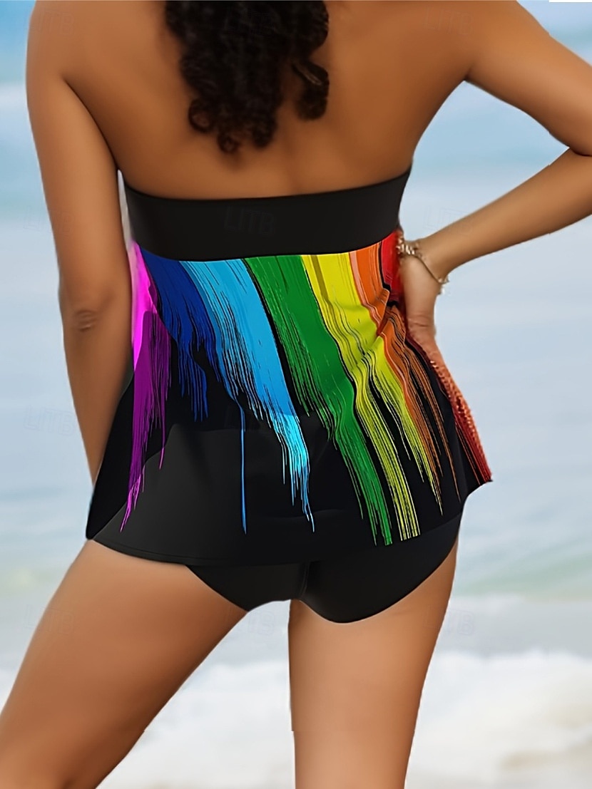 Kvinnors badkläder simklänningar Tankini baddräkt semester stiliga grafiska geometriska ärmlösa baddräkter 2025 - $33.99 –P2