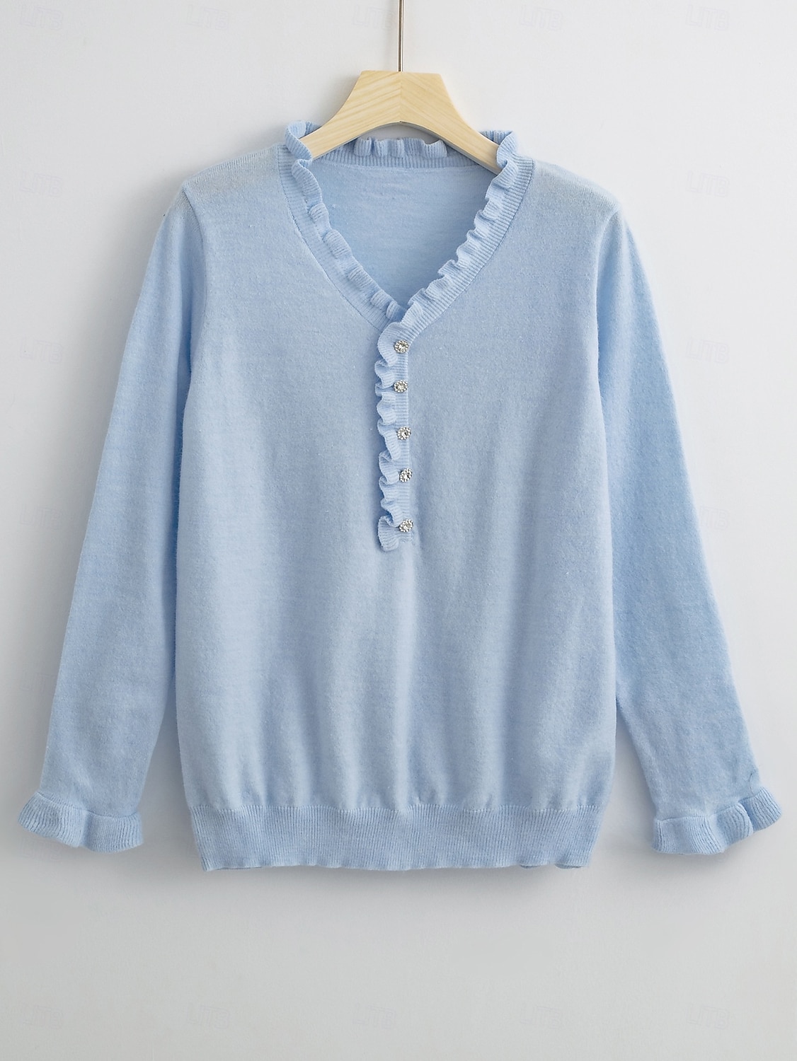 Femme Pull Chandail Elégant du quotidien Couleur unie Col V A Volants manche longue Hauts réguliers Tricoter Travail Blanche Rouge Automne Hiver de 2025 ? $58.99 –P4