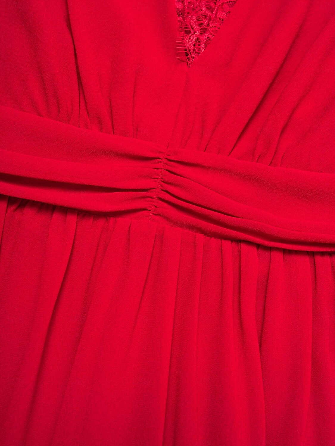 abito lungo da festa in chiffon rosso e pizzo con scollo a V del 2025 a $178.99 –P11