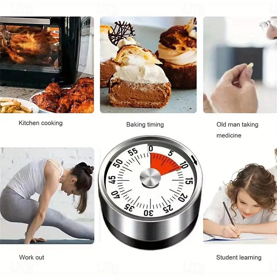 Stainless Steel Mechanical Kitchen Cooking Timer Magnet Round Shape 60 Minutes Countdown Cooking Clock Alarm Time Reminder 2025 - $15.99 –P1